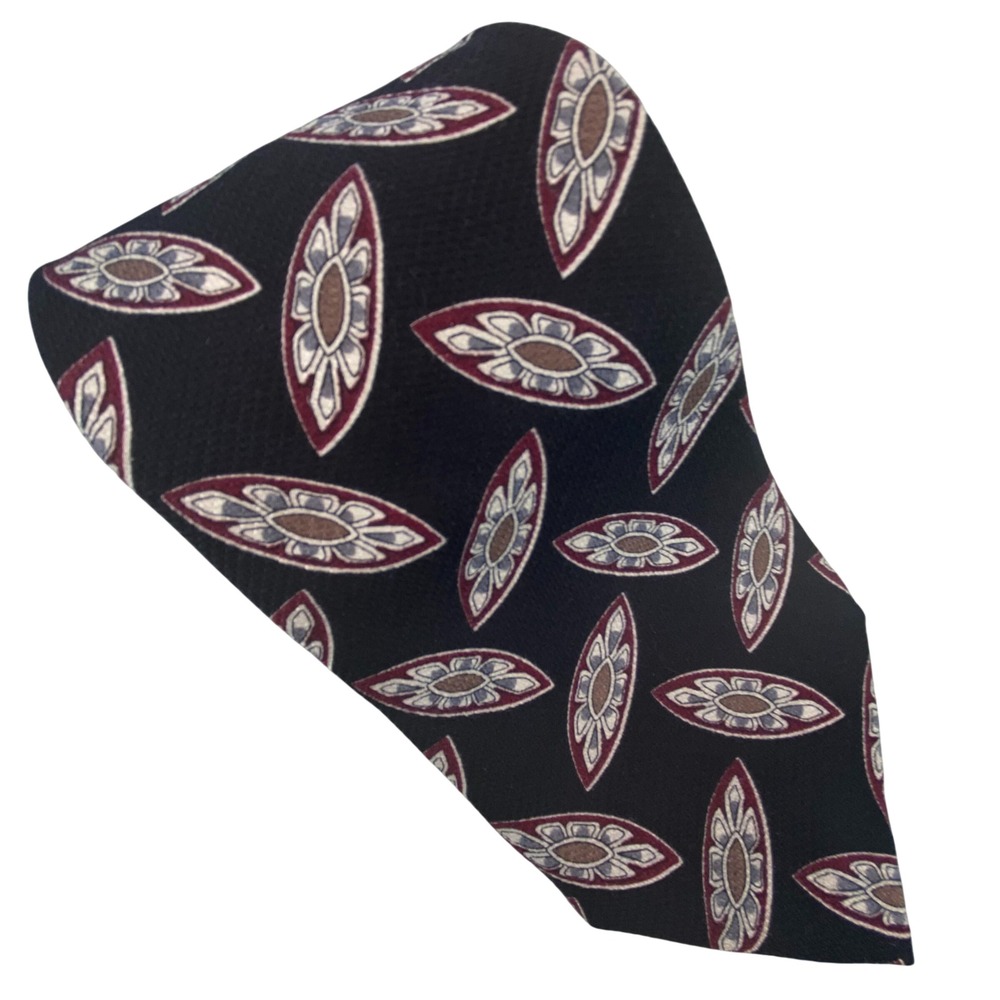 Robert Talbott Redwood Ross Silk Tie Mens Black Geometric Medallion 59X4